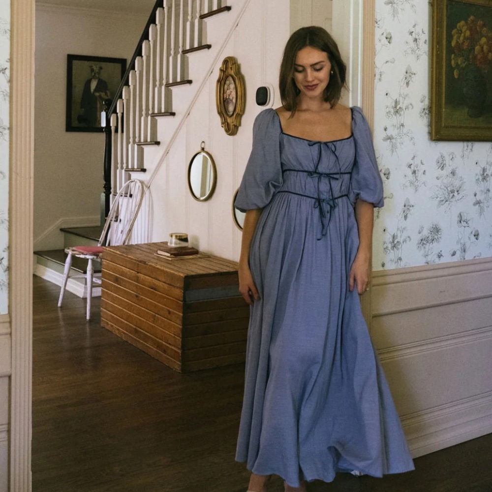 Blue puff sleeve dress - cottage core